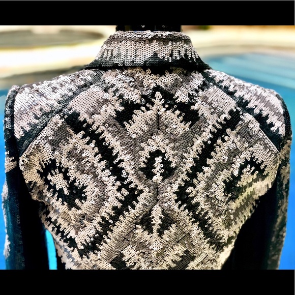 BCBGMAXAZRIA Abel Jacket Geometric Sequined S - Picture 5 of 8